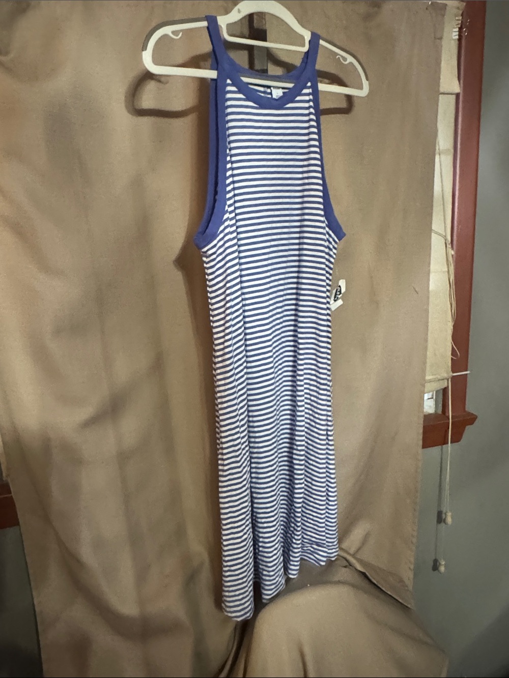 Striped Sleeveless Midi Dress in Blue and White